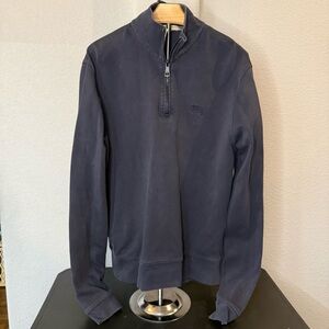 Burberry Brit Navy Blue 100% Cotton 1/2 Zip Pullover Sweater Mens Size L EUC